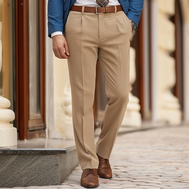 Men's Trousers Dress Pants Corduroy Pants Casual Pants Drawstring Solid Color Comfort Full Length Outdoor Business Daily Fashion Classic Style White Navy Blue Micro-elastic