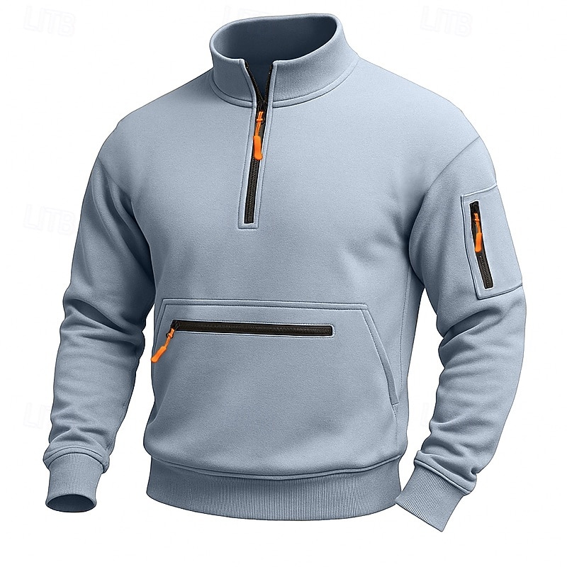 Men's Unisex Sweatshirt Fleece Sweatshirt Quarter Zip Sweatshirt Tactical Hoodie Black Navy Blue Khaki Light Grey Dark Gray High Neck Plain Zipper Sports & Outdoor Casual Daily Streetwear Cool
