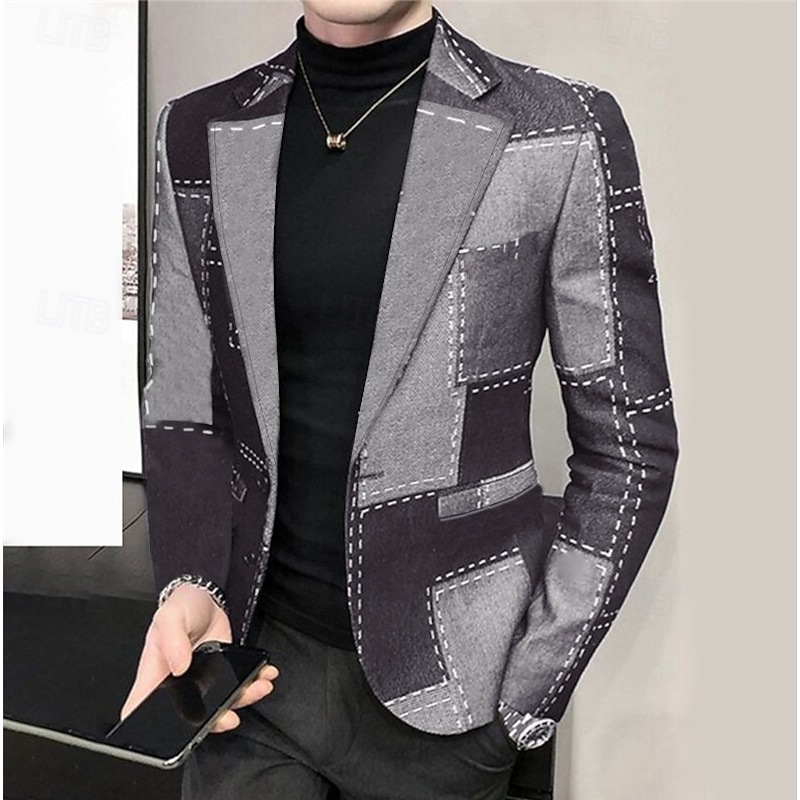 Men's Floral Plaid / Check Long Sleeve Turndown Fashion Streetwear Business Work Wear to work Going out Buttons Print