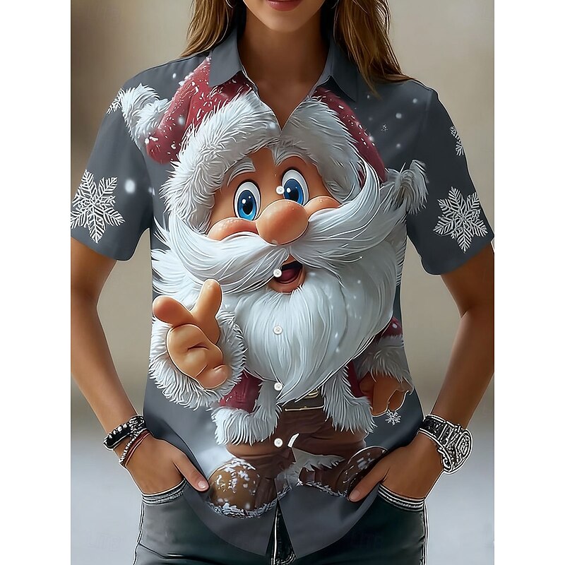 Christmas Women's Shirt Graphic Santa Claus Vintage Tropical Daily Sleeveless Short Sleeve Shirt Collar Regular Tops Daily Red Blue Purple Green Gray Summer Spring Winter3