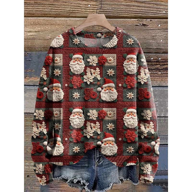 Women's Sweater Casual Soft Snowflakes Ribbed Crew Neck Knitted Print Long Sleeve Regular Tops Knit Christmas Outdoor Daily Yellow Wine Fall Winter2