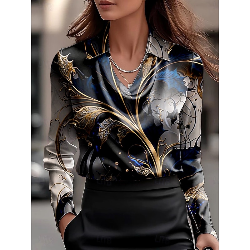 Women's Shirt Ombre Graphic Geometric Elegant Stylish Modern Long Sleeve Cowl Neck Regular Tops Work Party Evening Wear Daily Ruched Draped Dusty Blue Beige Fall Winter4