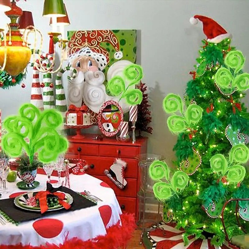 3/6pcs Christmas Tree Ornaments Green Feather Hanging Decorations, Classic Style No Power Needed, Perfect Holiday Xmas Tree Topper for Home Décor and Whoville Theme2