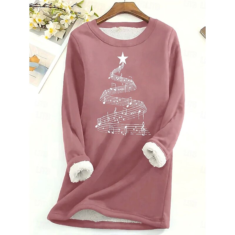 Women's Pullover Sweatshirt Graphic Christmas Tree Warm Casual Fuzzy Long Sleeve Crew Neck Long Tops Street Casual Black Pink Dark Pink Blue Spring Fall Winter