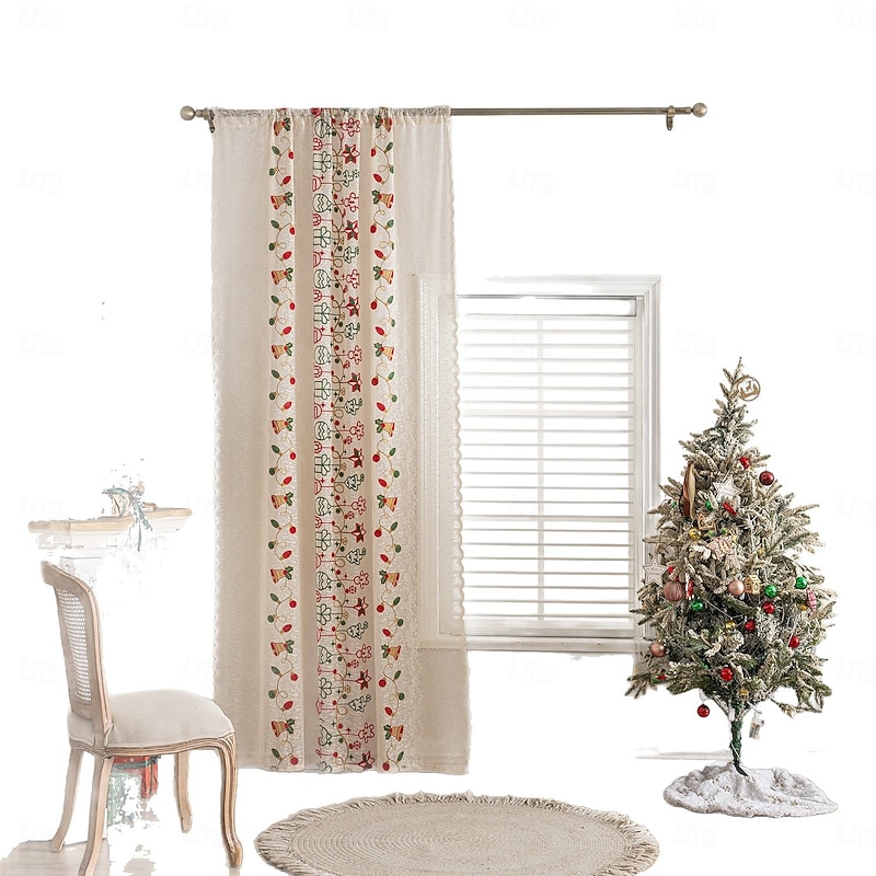 Christmas Embroidered Cutout Curtains, Holiday Window Drapes for Living Room and Bedroom, European American Style Ready-Made2
