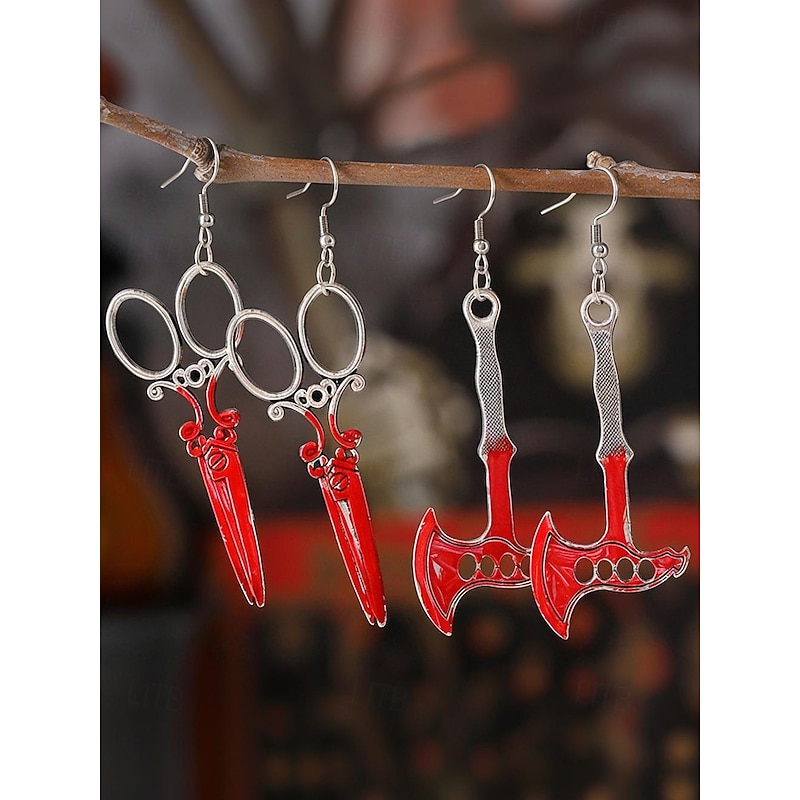 Women's Halloween Horror Earrings – Bloody Scissor and Axe Dangle Jewelry, Creepy Costume Accessories for Party & Cosplay3