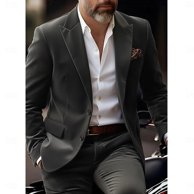 Men's Wedding Casual Business Velvet Suits Peaked Lapel Black Brown Daily Formal Solid Colored Tailored Fit 2 Piece Single Breasted Two-buttons2