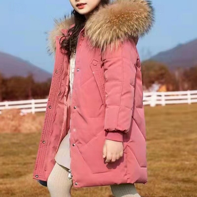 Kids Girls' Down Jacket Outdoor Jacket Puffer Jacket Solid Color Fashion Keep Warm Windproof Outdoor Coat Outerwear 4-12 Years Fall Black Pink Red