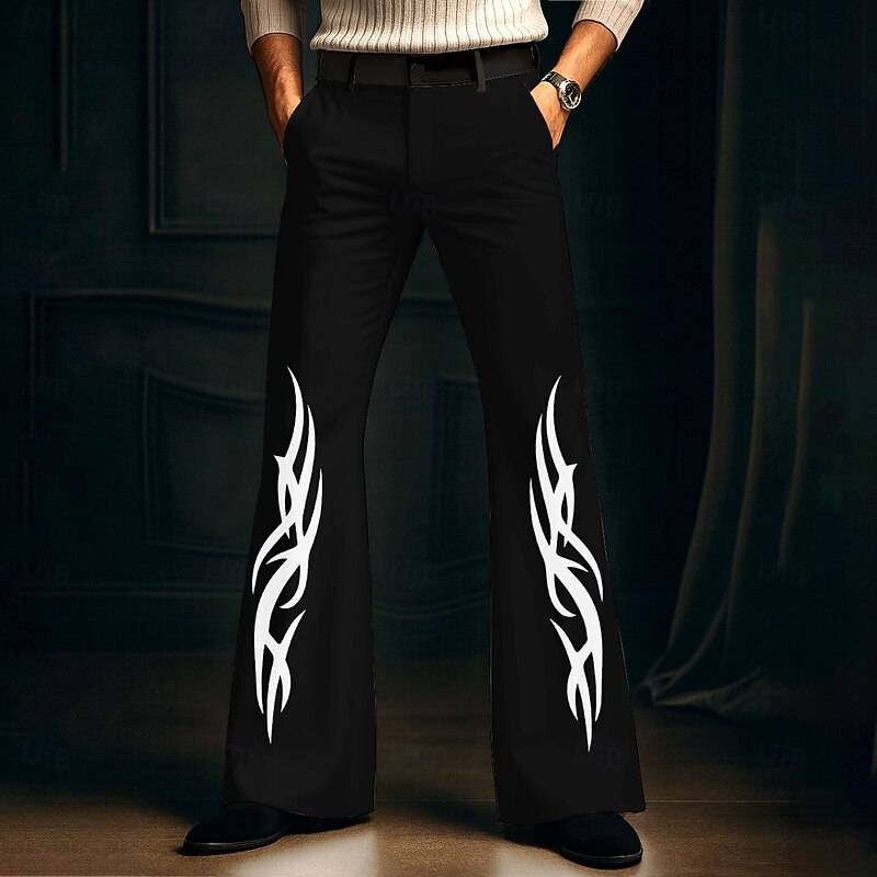 Men's Flame Disco Pants 60s 70s Bell Bottoms Mid Waist Vintage Retro Outdoor Party Casual Side Pockets Flared Leg Pants Trousers Spring Fall 3D Print Black White Red2
