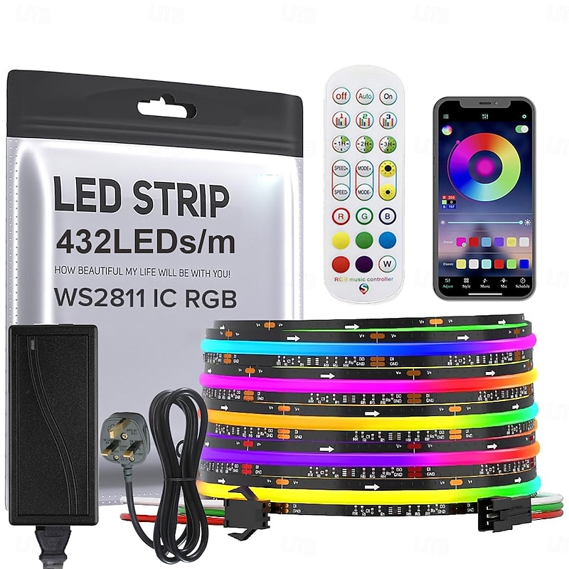 RGB Smart IC COB LED Strip Light Addressable 16.4ft 12V Color Flowing Strip Light Multicolor Flexible Tape Lights with APP Control/Music Modefor TVBedroomParty DIY Decoration4