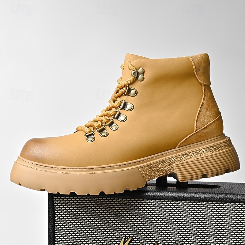 Men's Yellow High-Top Hiking Boots – Lightweight Anti-Slip Outdoor Work and Trekking Shoes for Casual and Rugged Use2