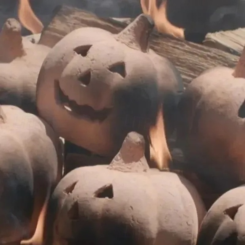 1pc Halloween Ceramic Fireproof Fire Pit Pumpkin, Burning Jack-O'-Lantern Head Figurine for Fireplace or Fire Bowl, Scary Halloween Party Prop and Spooky Indoor Outdoor Decor3