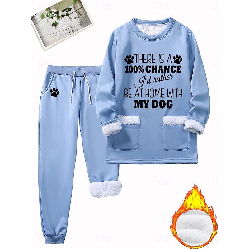 Women's Warm Daily Two Piece Sets Tracksuit Pants Sets Long Sleeve Round Neck Graphic Letter Drawstring Print Casual Daily Black Pink Blue Fall Loose Fit