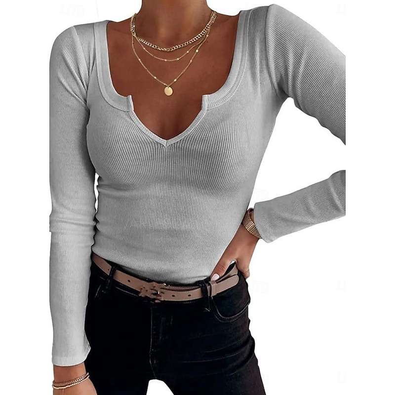 Women's Blouse Solid Color Stylish Casual Long Sleeve Regular Tops Daily Black White Pink Gray Spring Fall