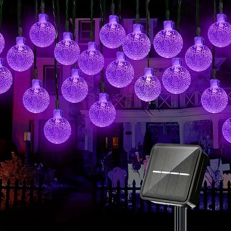 2pcs Purple LED Solar String Lights Crystal Ball 6.5m 30LED Outdoor Lights 8 Modes Waterproof Suitable for Garden Porch Wedding Yard Halloween Christmas Party Decoration2