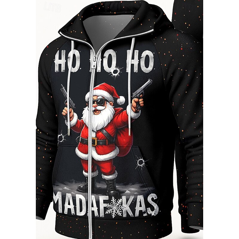 Christmas Men's Hoodie Tracksuit 2 Piece Tracksuit Drawstring Zip Up Letter Clothing Suit Fall Black Vocation Outdoor Travel Lightweight Fashion Long Sleeve Sport Activewear Stretchy Regular Fit3