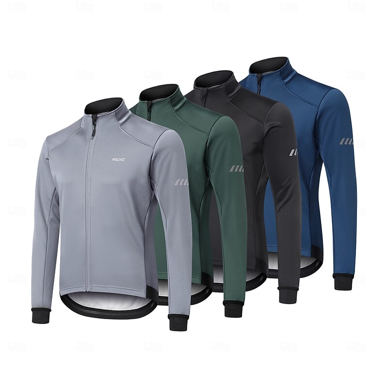 Arsuxeo Men's Cycling Jacket Windbreaker Fleece Jacket Winter Breathability Back Pocket Winter Sports Comfortable Bike Jacket Tracksuit Mountain Bike MTB Road Bike Cycling City Bike Cycling Black