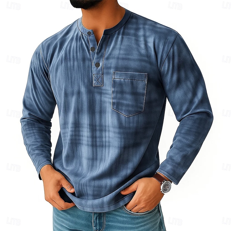 Men's Vintage Henley Shirt T shirt Tee Long Sleeve Retro Vintage Casual Casual Spring Fall All Seasons Red Blue Purple Brown Green Henley Henley T-Shirt