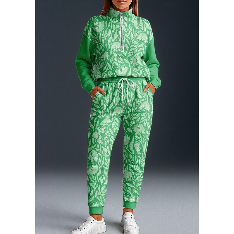 Women's Sweatshirt Tracksuit Activewear Set Baggy Floral Clothing Suit Fall Green Vocation Outdoor Travel Lightweight Fashion Long Sleeve Sport Activewear Stretchy Regular Fit3