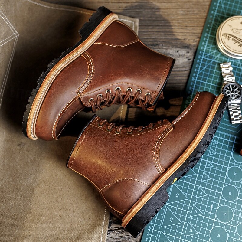 Men's  Brown Work Boots with Lace-Up Design and Contrasting Sole, Durable Outdoor Footwear for Casual Wear, Work and Weekend Outings4