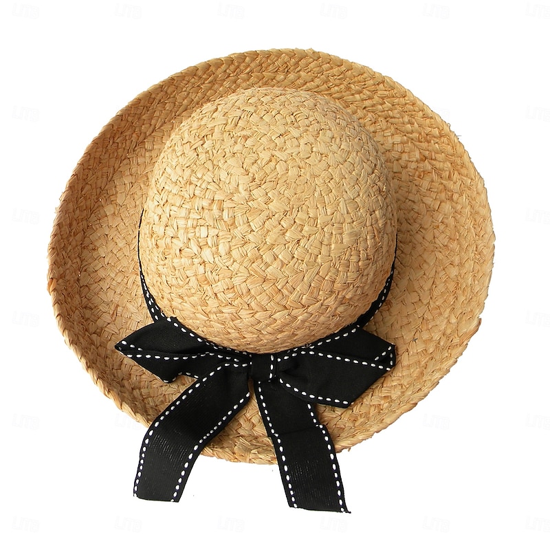 Hats synthetic fibre Bucket Hat Straw Hat Sun Hat Casual Holiday Retro Sun Protection With Bowknot Lace-up Headpiece Headwear4