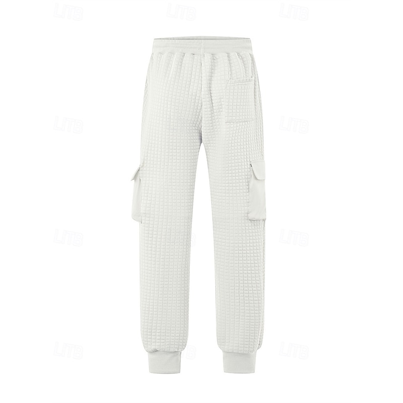 Men's Cargo Sweatpants Sweatpants Joggers Trousers Jacquard Drawstring Pocket Plain Comfort Sports Outdoor Daily Fashion Casual Black White Micro-elastic3