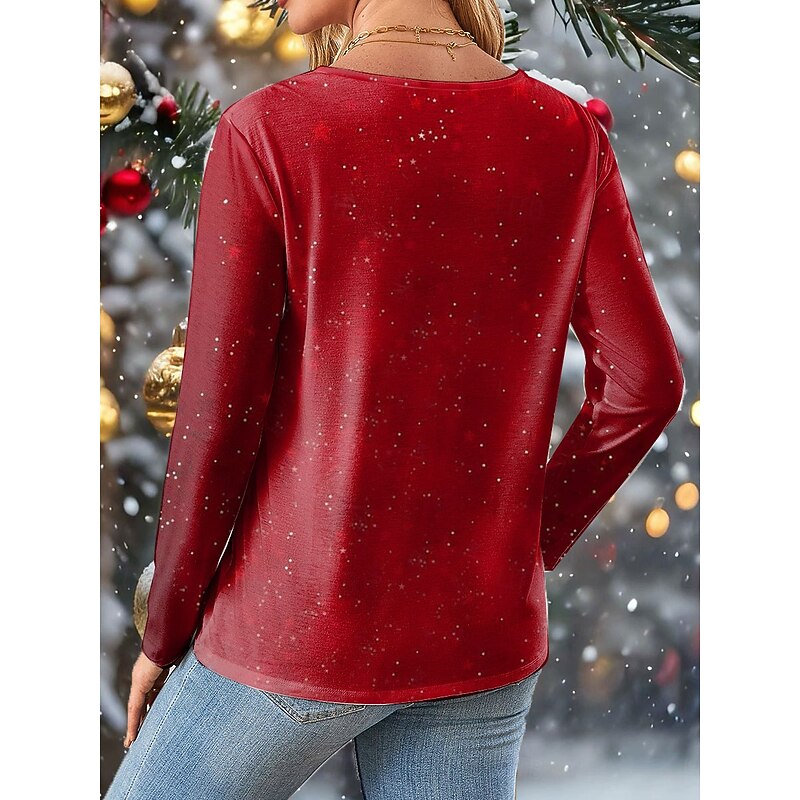 Christmas Women's T Shirt Graphic Snowflake Vintage Fashion Stylish Long Sleeve Crew Neck Regular Tops Daily Weekend Print Red Blue Purple Green Spring Fall Winter2