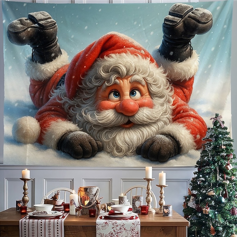 Christmas Wall Tapestry Backdrop, Cute Santa Claus Wall Hanging, 2025 Xmas Festive Holiday Decoration for Living Room, Bedroom, Party and Outdoor3