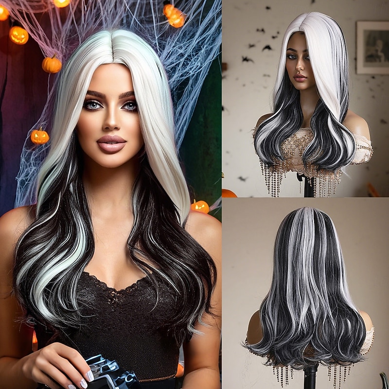 Synthetic Wig Body Wave Wavy Middle Part Layered Haircut Wig 20 inch Black / Gold Synthetic Hair 20 inch Women's Soft Comfy Multi-color