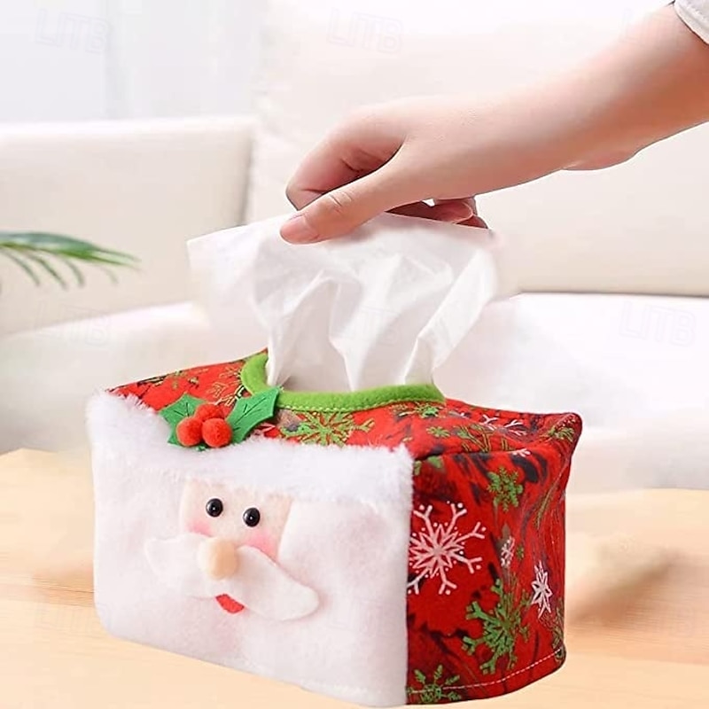 Christmas Decorative Tissue Case Festive Tabletop Paper Holder Holiday Party Decoration Christmas Theme Home Decor Accessories Cute Desk Ornament For Living Room Dining Room Celebration