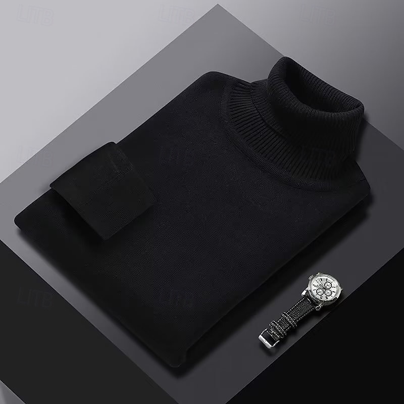 Men's Sweater Pullover Sweater Jumper Ribbed Knit Regular Tops Knitted Slim Fit Plain Turtleneck Knitwear Contemporary Casual Daily Wear Clothing Apparel Fall Winter Wine Black M L XL2