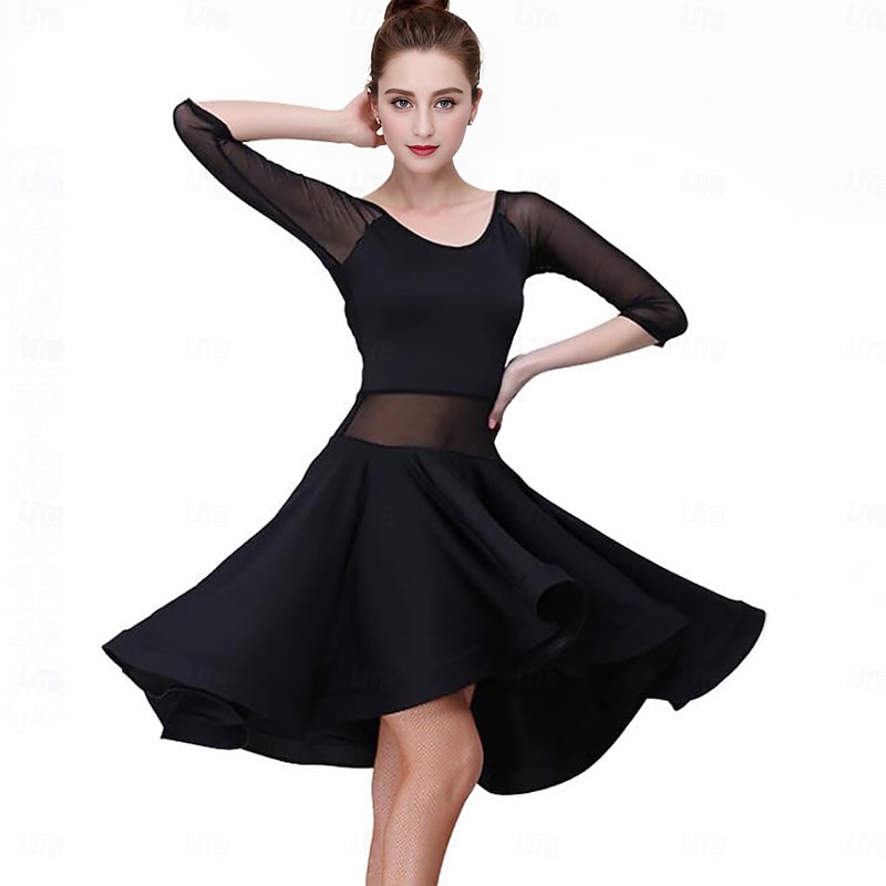 Latin Dance Dress Leopard Print Solid Splicing Women's Training Performance Half Sleeve High Spandex2