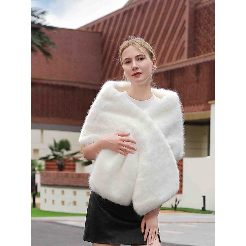 Faux Fur Wraps Elegant Bridal Sleeveless Batwing Sleeve Polyester Wedding Wraps With Pure Color For Special Occasion Fall & Winter4
