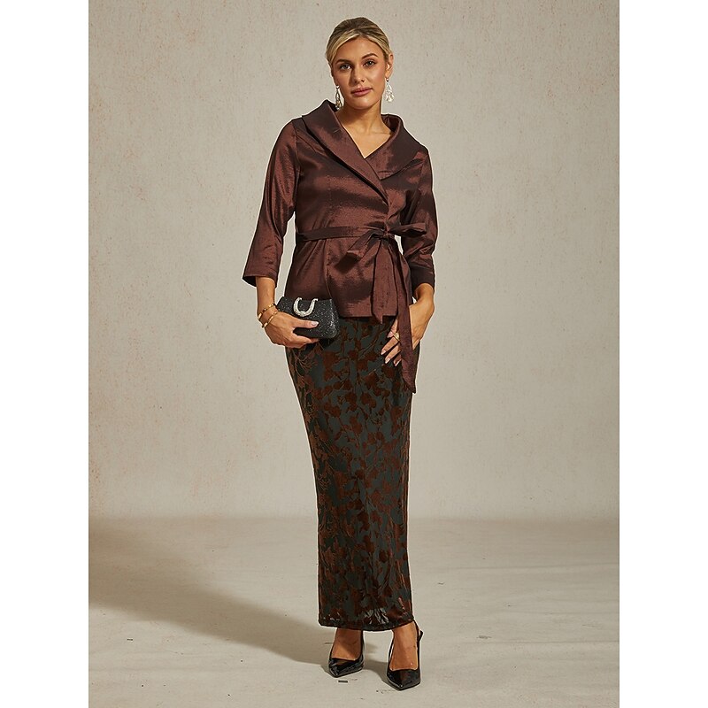 Women's Skirt Trumpet / Mermaid Elegant Vintage Maxi High Waist Skirts Stretchy Brown Spring Velvet3