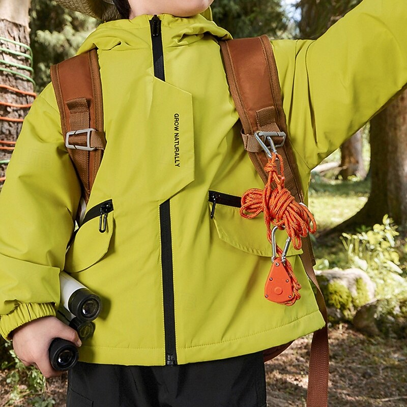 Kids Boys' Fleece Jacket Hiking Jacket Outdoor Jacket Outerwear Solid Color Long Sleeve Zipper Pocket Comfort Waterproof Windproof Coat Outdoor Fashion Daily Light Yellow Purple Green Spring Fall 43
