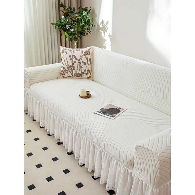 Elastic Skirt Edge Sofa Cover, Solid Color All-Season Universal Slipcover, Thickened Non-Slip Sofa Protector for High-End Look