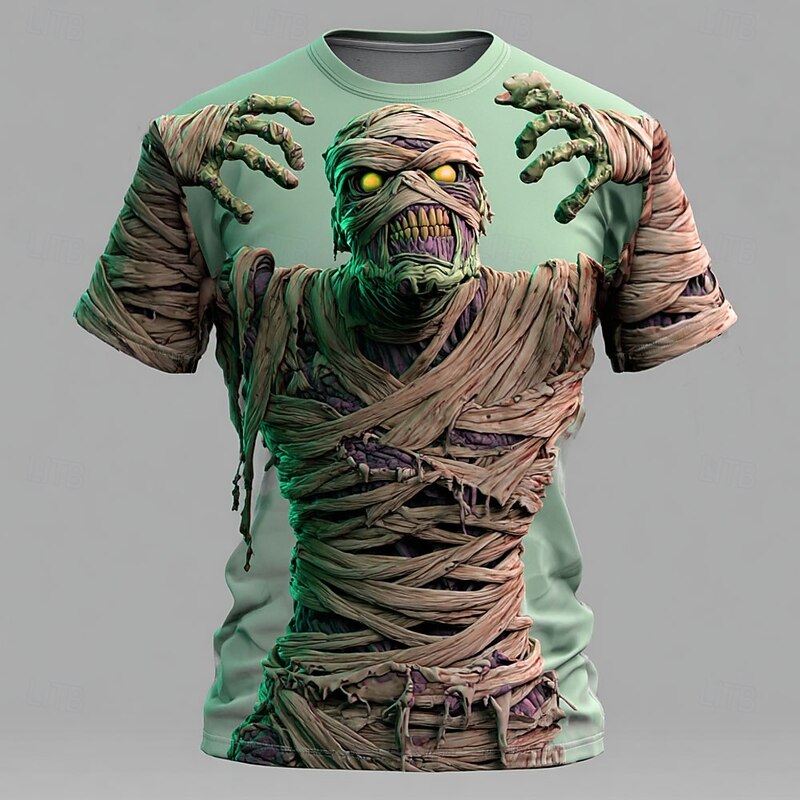 Halloween Men's Optical Illusion 3D Mummy T Shirt Short Sleeve T shirt 3D Print Crew Neck Shirt Exaggerated Designer Horror Party Street Holiday Pink Blue Purple Summer Spring All Seasons Clothing2