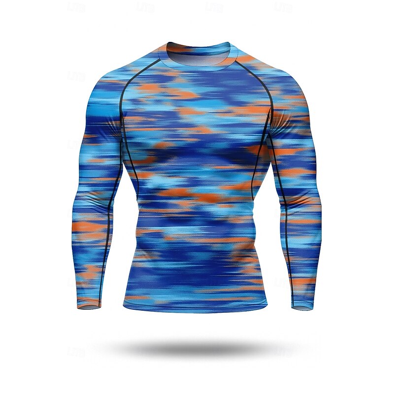 Men's Compression Shirt Running Shirt 3D Print Long Sleeve Base Layer Color Gradient Quick Dry Compression Power Flex Moisture Wicking Gym Workout Active Training Exercise Sportswear Activewear Blue3