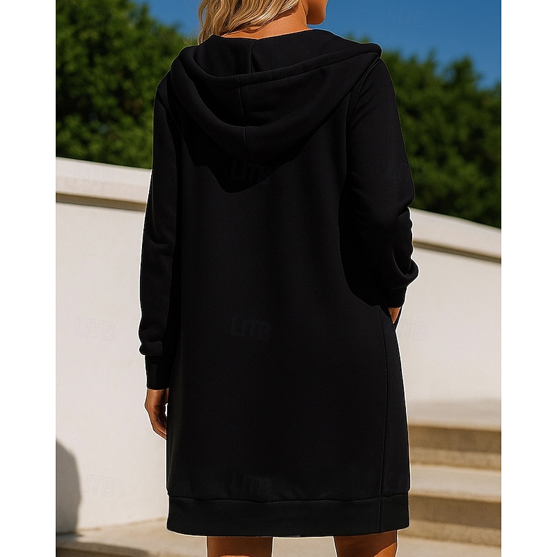 Women's Zip Up Sweatshirt Long Hooded Sweatshirt Drawstring with Pockets Long Sleeve Top Athleisure Fall Solid Colored Outdoor Travel Sports Sportswear Activewear Black White Red2