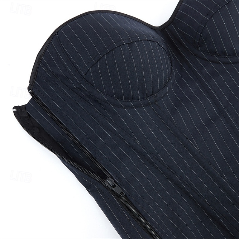 Women's Corset Shapewear Waist Cincher Shapewear Sexy Corset Casual Stripe Irregular Hem Backless Vacation Street Date Sleeveless Cold Shoulder Silver Black Black Navy Blue Spring Fall Tailored Fit3