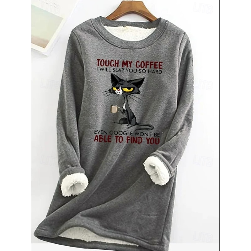 Women's Pullover Sweatshirt Graphic Letter Warm Casual Fuzzy Long Sleeve Crew Neck Round Neck Regular Tops Street Casual Pink Blue Gray Spring Fall Winter2