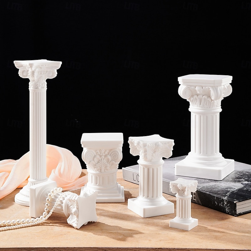 Roman Column Resin Statue – European-Style Decorative Base for Candles, Home, Wedding, and Holiday Décor, Corinthian Pillar, Church-Inspired, Photo Prop for Living Room & Table