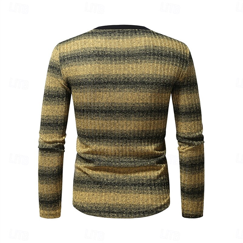 Men's Muscle Shirt Ribbed Knit tee Tee Top Long Sleeve Shirt Long Sleeve Crew Neck Summer All Seasons Horizontal Stripes Daily Casual Street Style Ribbed Outdoor Street Causal Pink Yellow khaki Top4