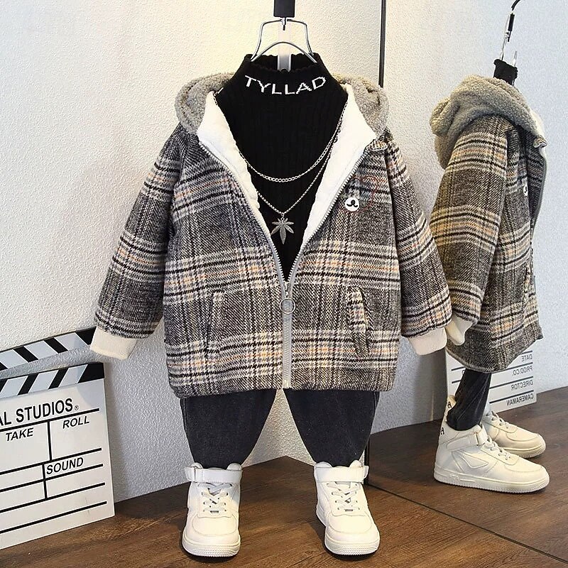 Kids Girls' Fleece Jacket Outdoor Jacket Winter Coat Stripe Fashion Zipper Pocket Comfort Soft Outdoor Coat Outerwear 4 years+ Spring Light Grey Dark Gray2