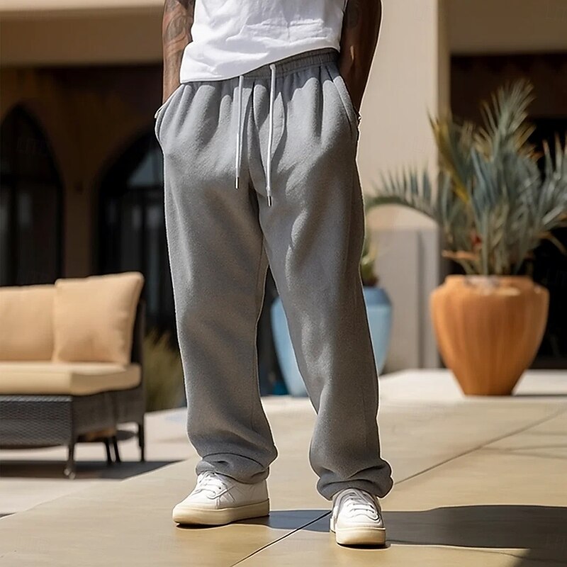 Men's Sweatpants Fleece Pants Wide Leg Sweatpants Athletic Pants Trousers Drawstring Elastic Waist Plain Moisture Wicking Breathable Full Length Sports Outdoor Casual Daily Vacation Fashion White4