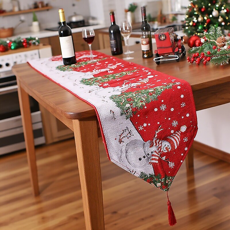 Mingguan New 180cm Knitted Tassel Cartoon Table Runner, Christmas Santa Claus & Snowman Tablecloth, Dining Table Decoration and Heat Insulation Mat2