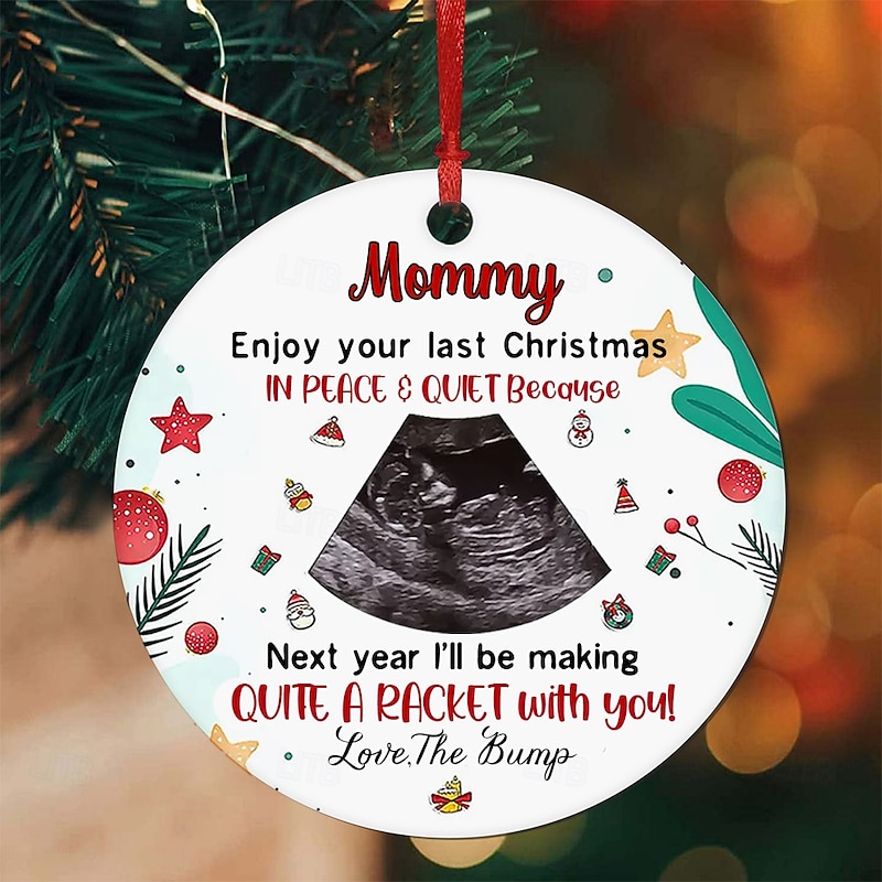 Personalized Photo Christmas Ornaments Custom Ultrasound Baby Bump To Mommy, Wooden Tree Decorations for Pregnant Moms, Keepsake Gifts for Family, Friends, and Loved Ones