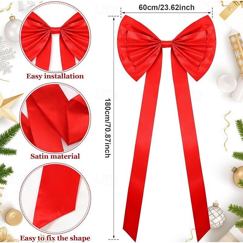 6 Ft Large Christmas Bows for Christmas Tree Decoration Big Red Velvet Bow for Window Front Door Porch Indoor Outdoor Home Room Party Hanging Christmas Xmas Decoration3