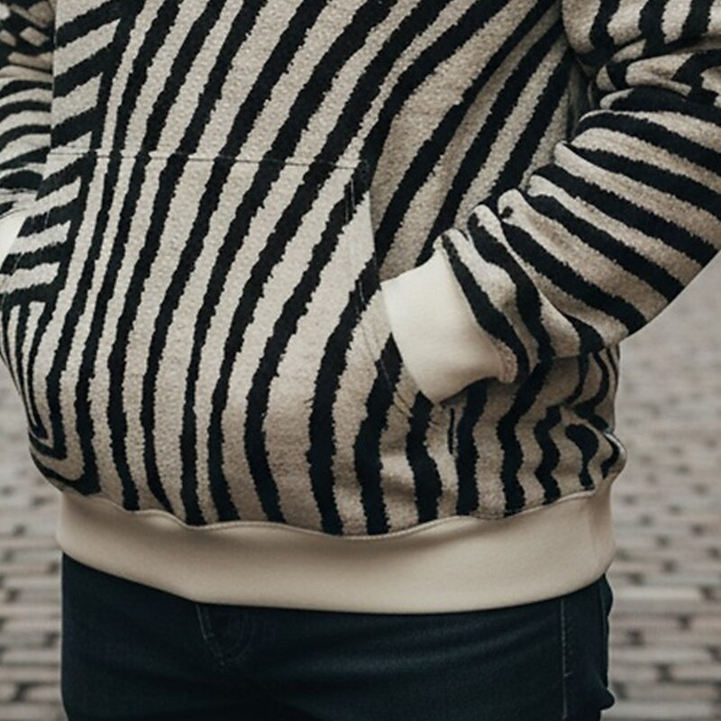 Men's Horizontal Stripes Hoodie Fashion Daily Hooded Vacation Party Streetwear Black Grey Khaki Printing Fall Winter Designer3