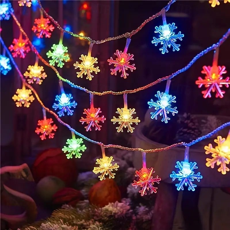 Christmas Snowflake String Lights 10m 80LEDs Battery Powered Star Fairy Lights Christmas New Year Wedding Birthday Party Home Bedroom Terrace Wall Indoor Outdoor Christmas Tree Decoration